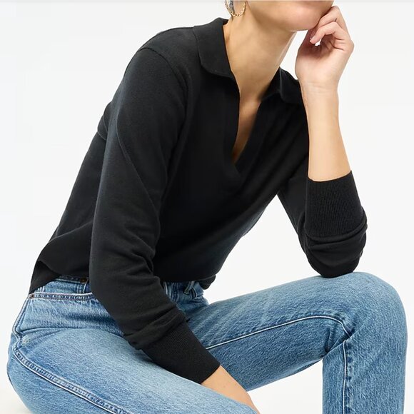 J Crew Factory Cotton-Blend Polo Sweater with Cashmere Size Small - Picture 2 of 9